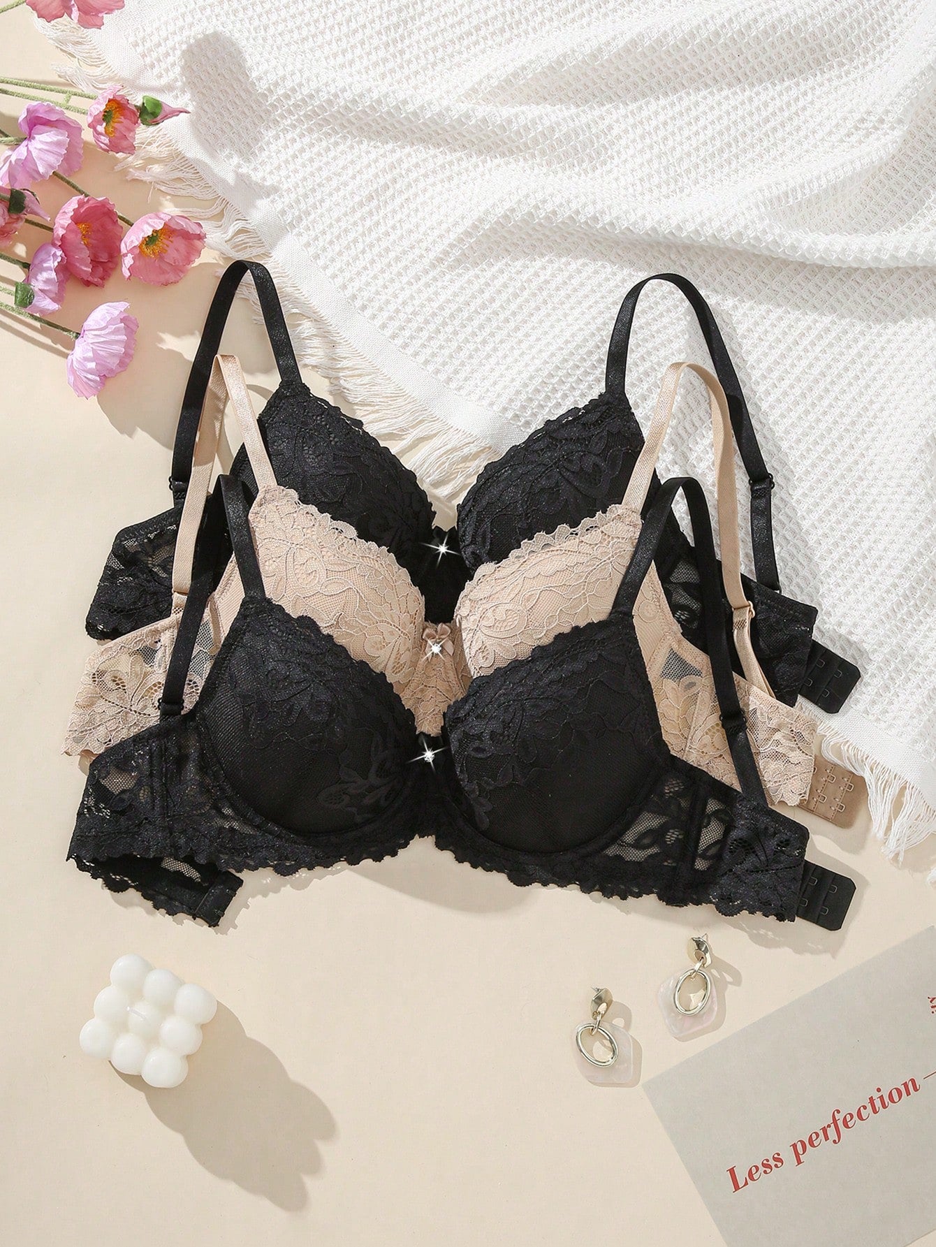 Floral Lace Underwire Bra Set - 3pcs Sleepwear Essentials for Ultimate Comfort and Style Multicolor-7