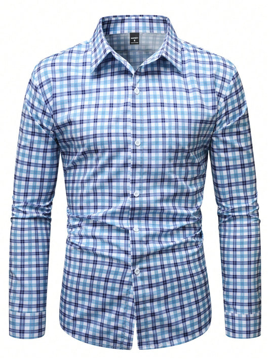 Timeless Plaid: Vintage-Inspired Long Sleeve Collar Shirt for Dads & Their Little Ones Blue and White