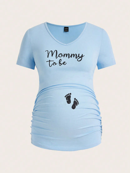 Modmama Maternity Footprint and Slogan Graphic Ruched Side Tee