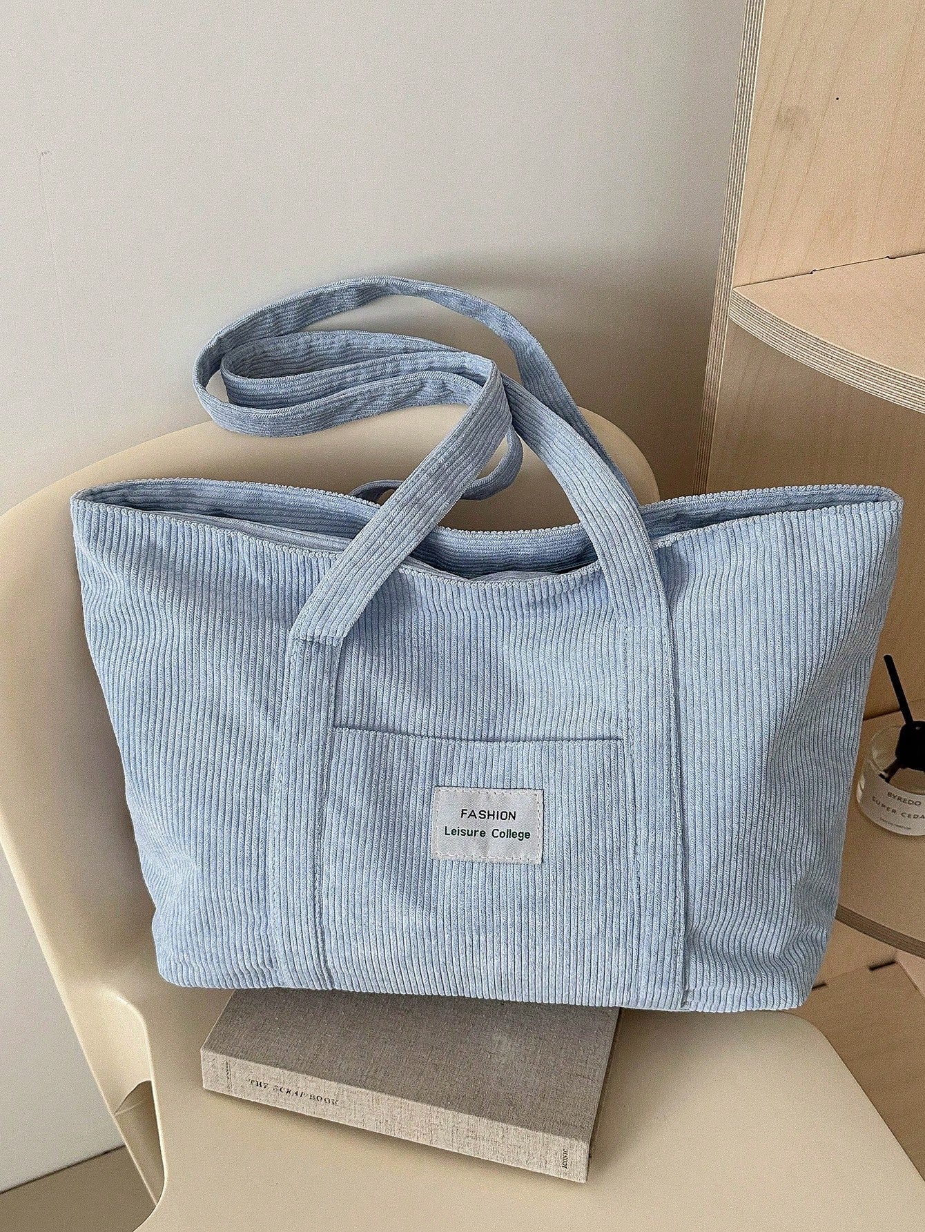 Spacious Corduroy Tote Bag – Perfect for Fall & Winter Adventures! Black / one-size Beige / one-size 