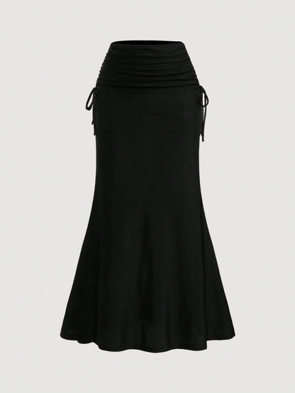 Van Gogh-Inspired Fish Tail Knitted Skirt for Women Black