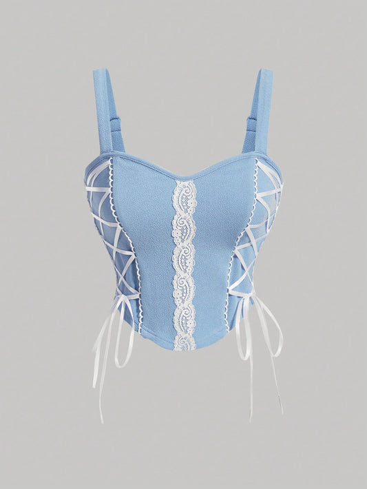 Chic Lace Spliced Cross-Back Camisole Top for Effortless Style XS S M XS-S-M-L-