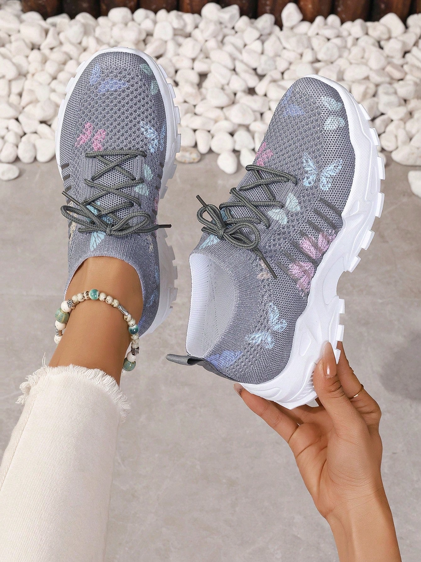 Butterfly Mesh Sneakers, Color-Block Low-Top Comfortable Running Shoes