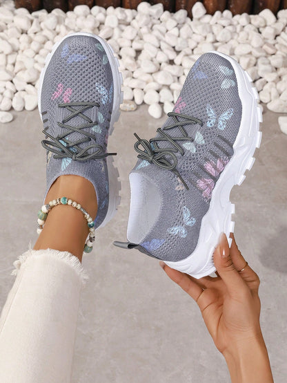 Butterfly Mesh Sneakers, Color-Block Low-Top Comfortable Running Shoes