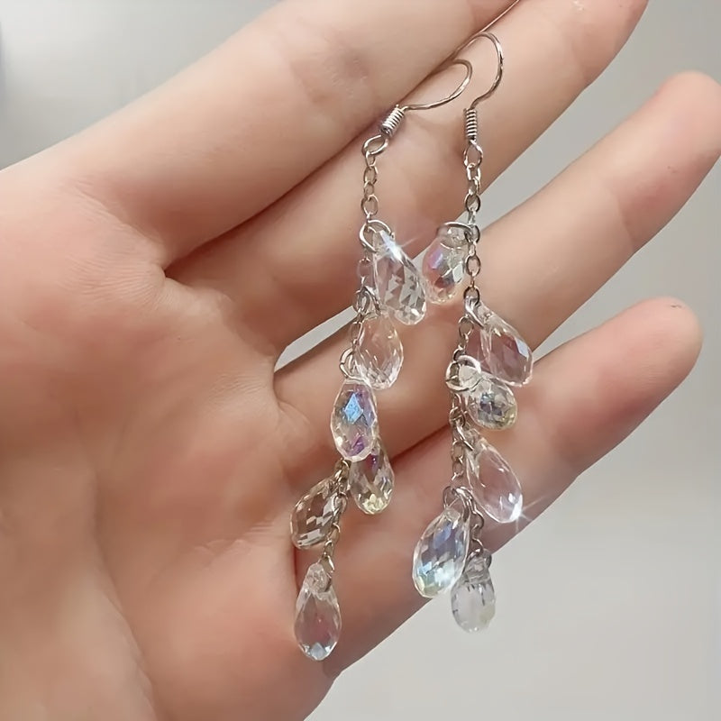 Long Droplet Dangle Earrings - 925 Silver Plated, Copper, Nickel-Free, Artificial Crystal Accents, Boho Chic, Vintage-Inspired, Daily Wear, Gift Idea for Her - Fashionqueene.com