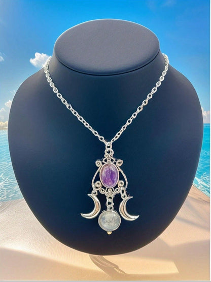 Triple Moon Goddess Necklace: A Charming Accessory for Any Celebration one-size / Black one-size / Purple 