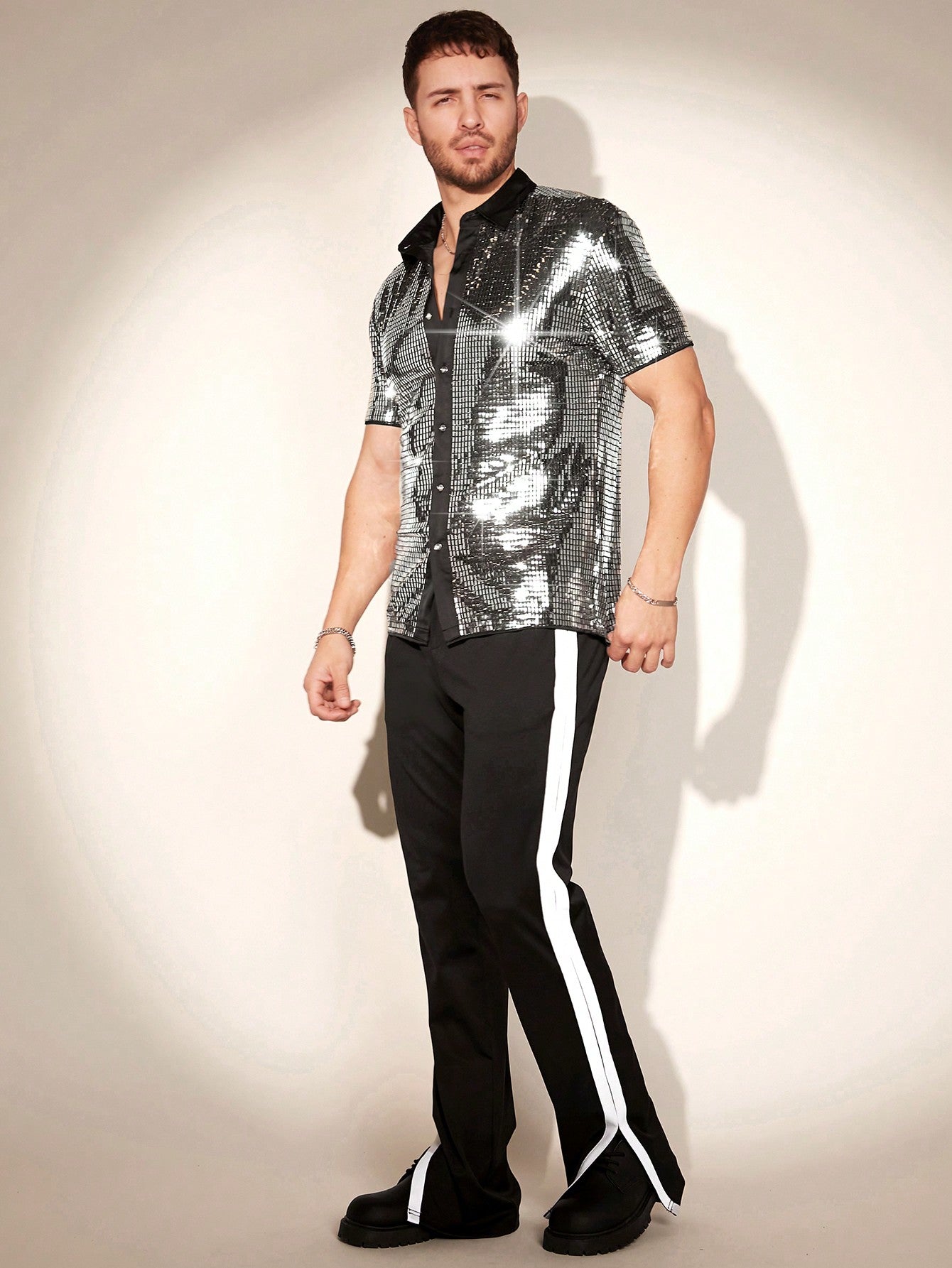 Shimmer & Shine: FeverCity Men's Summer Rave Sequin Party Shirt