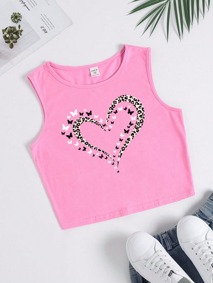 Chic Summer Vibes: 3-Piece Heart & Leopard Pattern Tank Set for Teen Girls