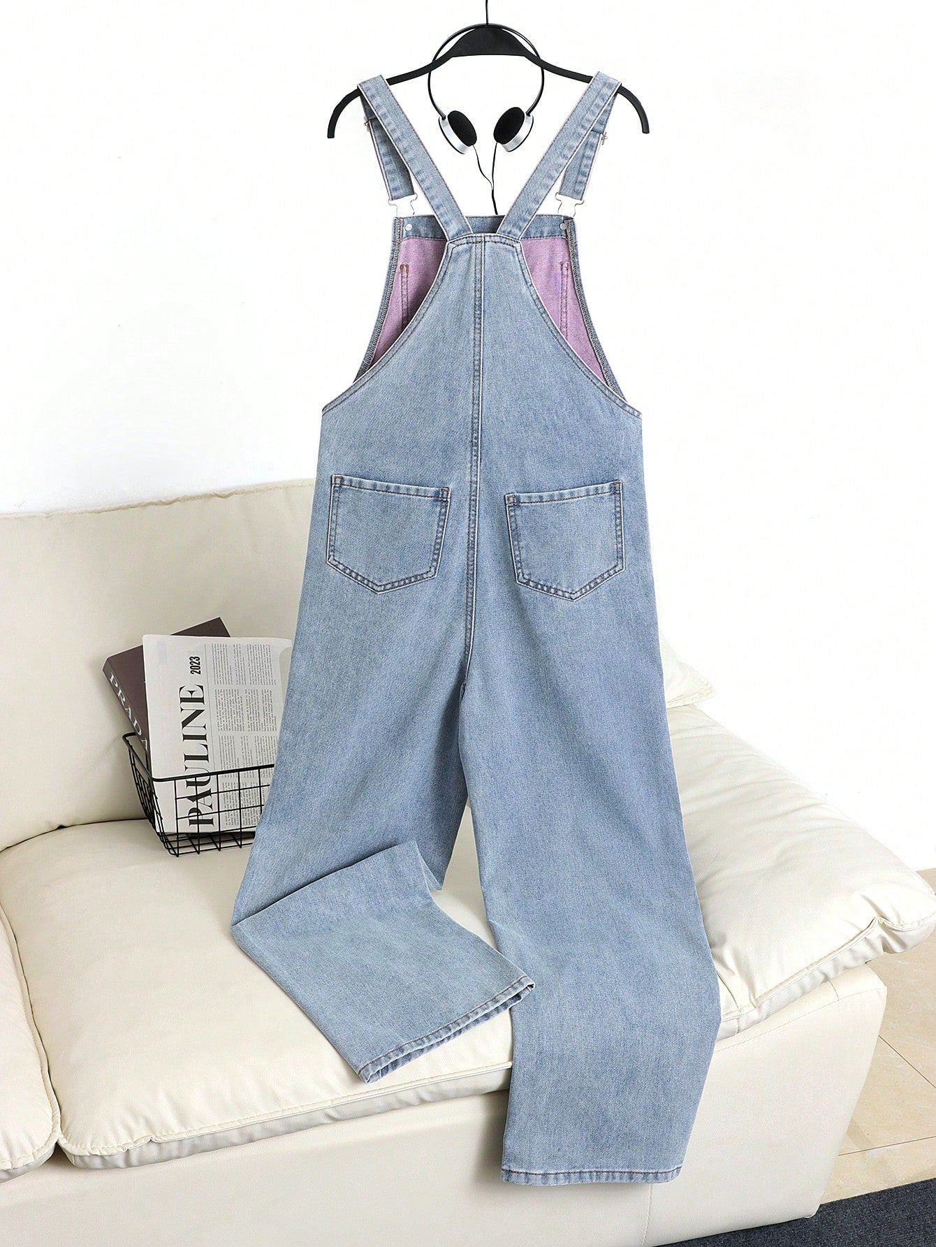 Chic & Casual: Pink Colorblock Distressed Denim Overalls for Teen Girls