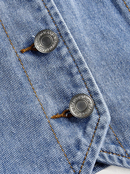 Summer-Ready Women's Casual Cherry Embroidery Sleeveless Denim Jacket