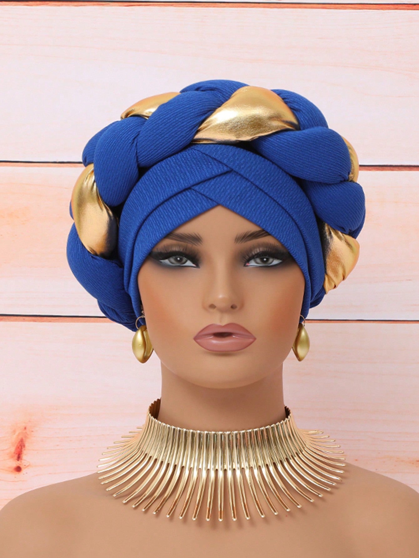 Chic European & American Double-Layer Knitted Hat with Golden Braid one-size / Black one-size / Blue 