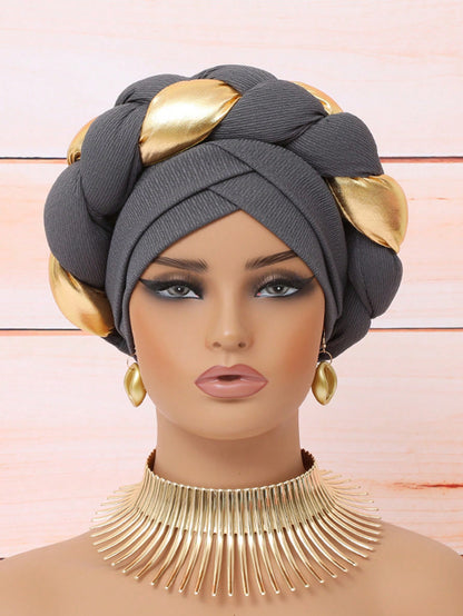 Chic European & American Double-Layer Knitted Hat with Golden Braid one-size / Black one-size / Blue 