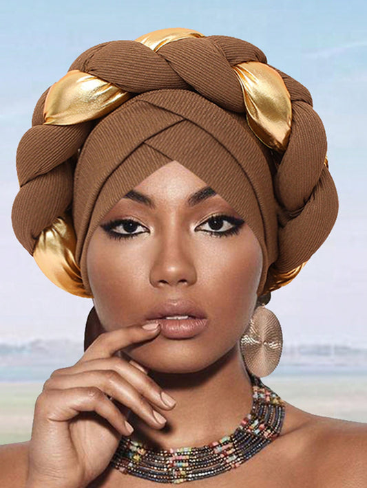 Chic European & American Double-Layer Knitted Hat with Golden Braid one-size / Black one-size / Blue 