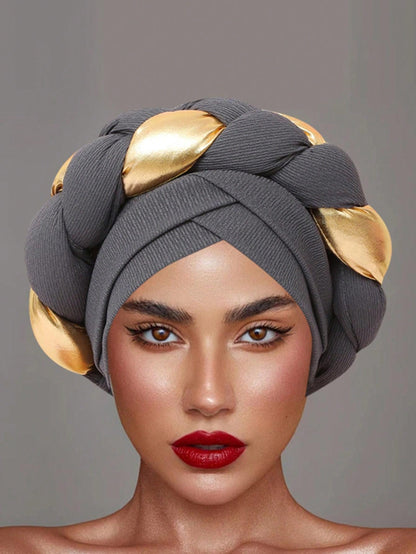 Chic European & American Double-Layer Knitted Hat with Golden Braid one-size / Black one-size / Blue 