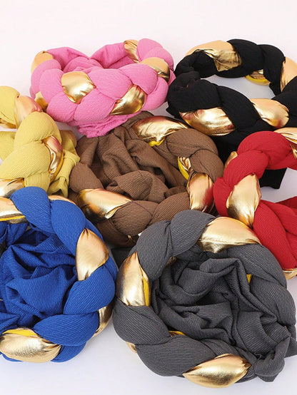 Chic European & American Double-Layer Knitted Hat with Golden Braid one-size / Black one-size / Blue 