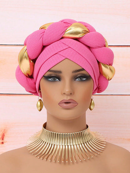 Chic European & American Double-Layer Knitted Hat with Golden Braid one-size / Black one-size / Blue 