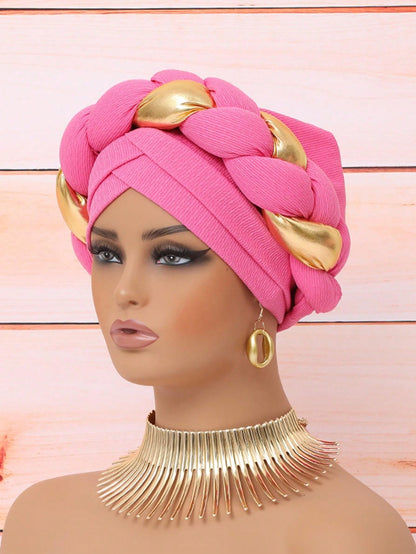 Chic European & American Double-Layer Knitted Hat with Golden Braid one-size / Black one-size / Blue 
