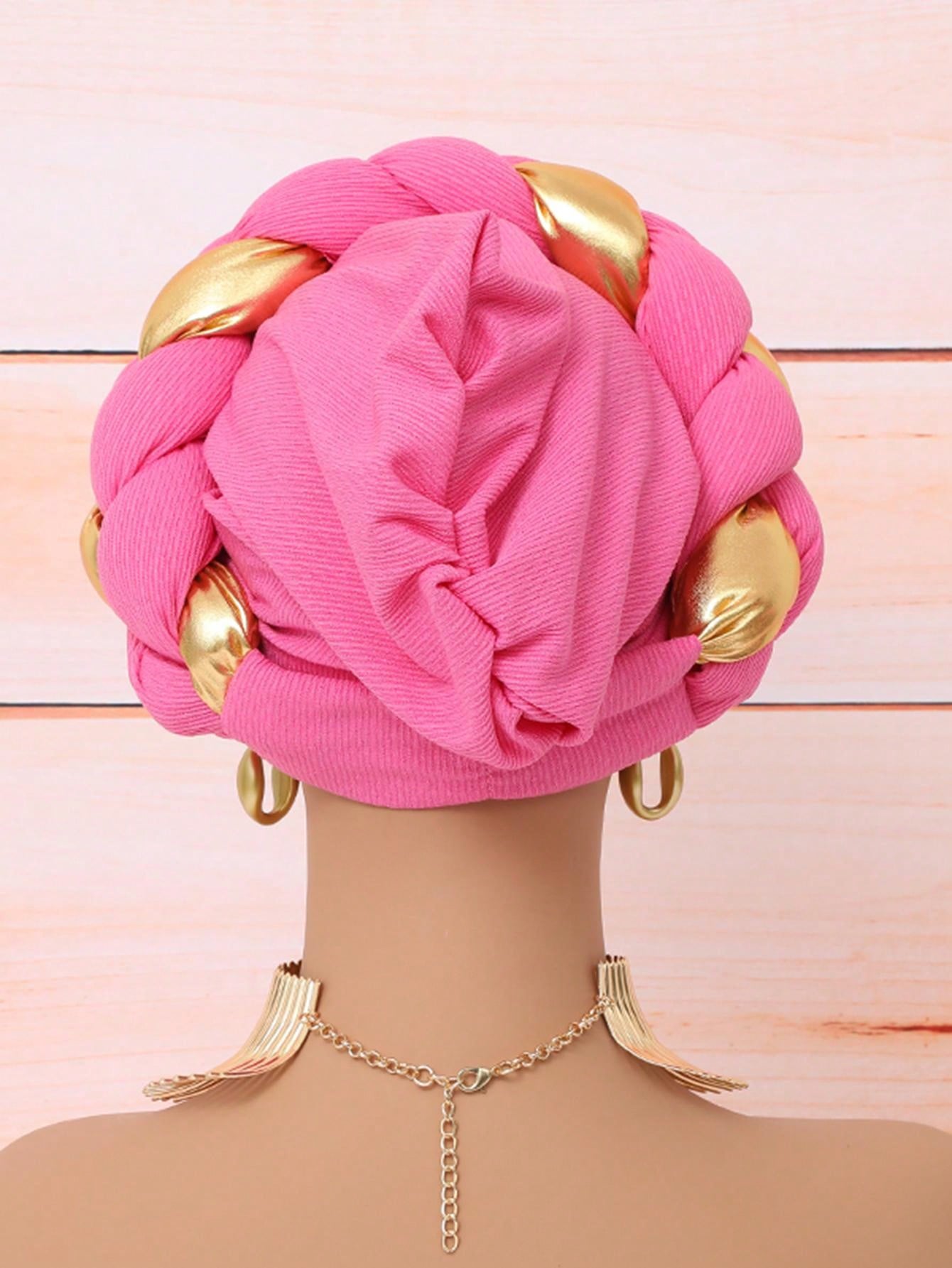 Chic European & American Double-Layer Knitted Hat with Golden Braid one-size / Black one-size / Blue 
