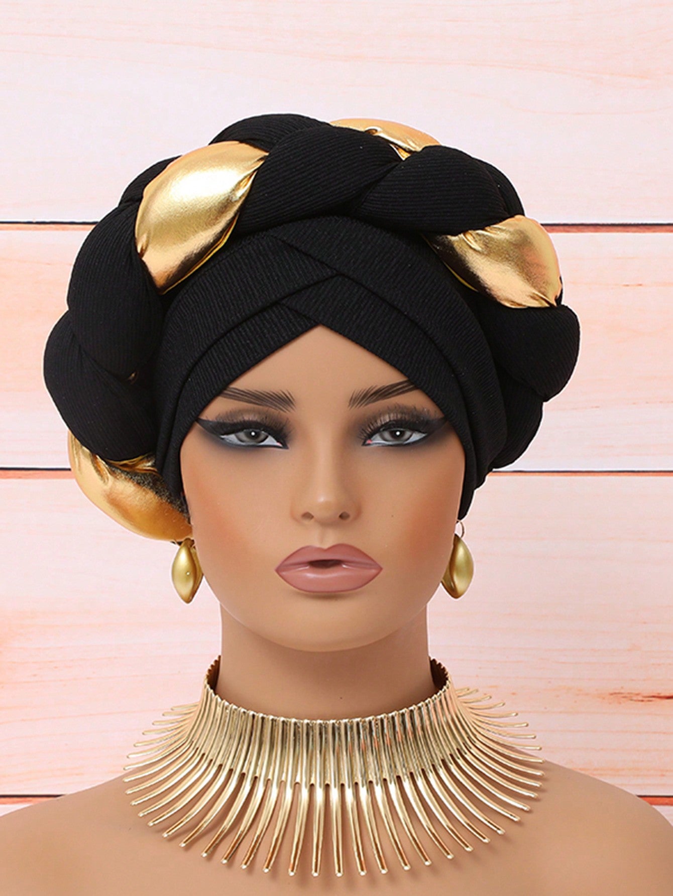 Chic European & American Double-Layer Knitted Hat with Golden Braid one-size / Black one-size / Blue 
