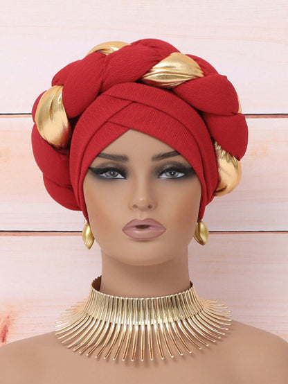 Chic European & American Double-Layer Knitted Hat with Golden Braid one-size / Black one-size / Blue 