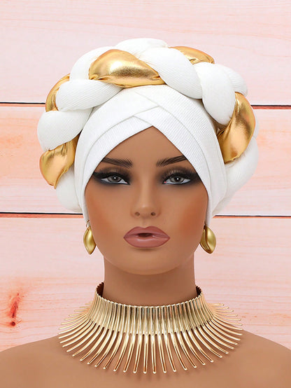 Chic European & American Double-Layer Knitted Hat with Golden Braid one-size / Black one-size / Blue 