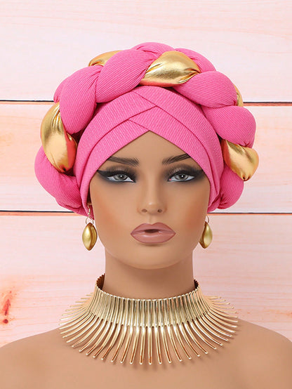 Chic European & American Double-Layer Knitted Hat with Golden Braid one-size / Black one-size / Blue 