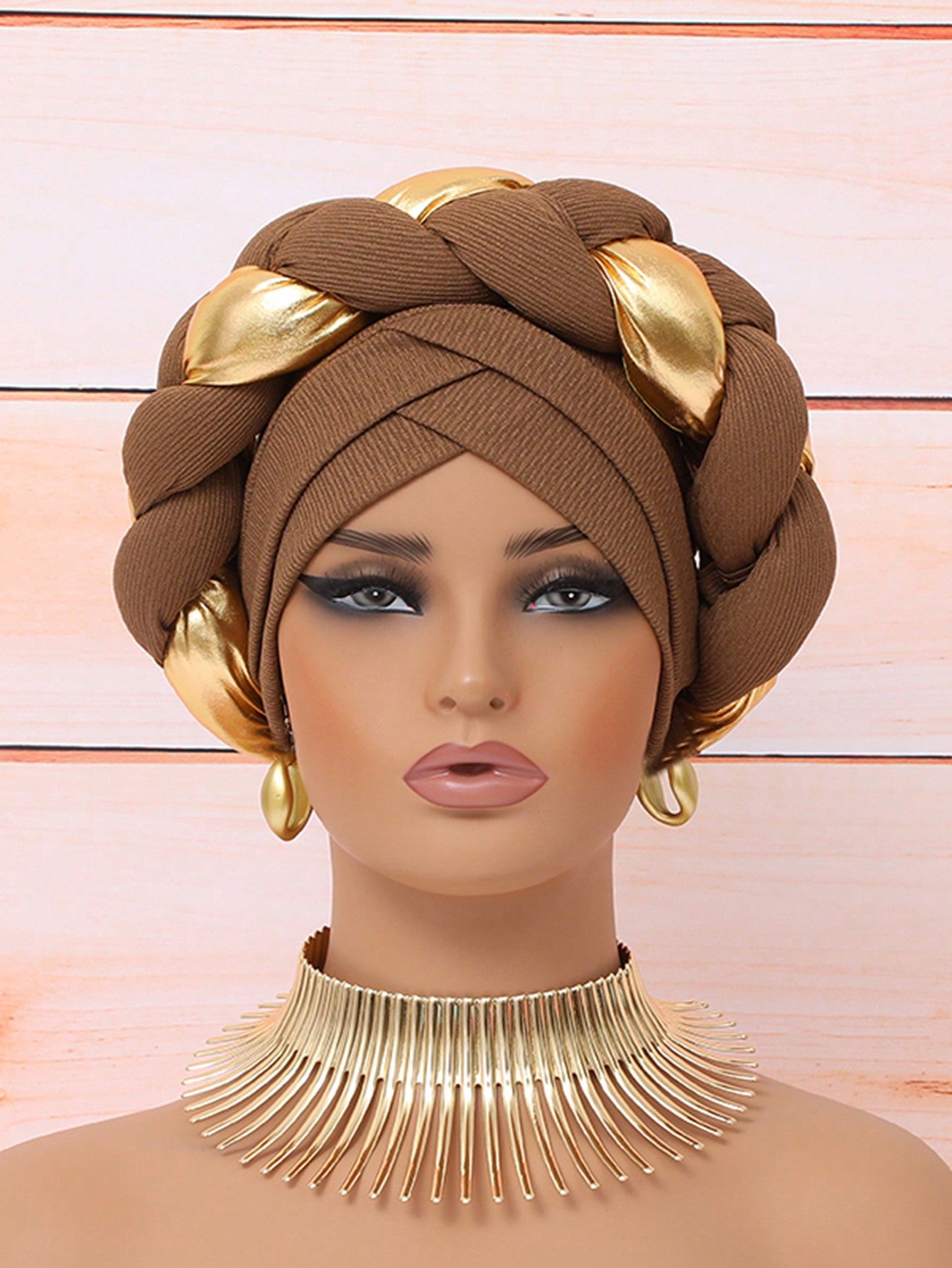Chic European & American Double-Layer Knitted Hat with Golden Braid one-size / Black one-size / Blue 