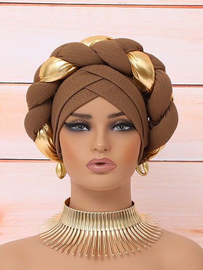 Chic European & American Double-Layer Knitted Hat with Golden Braid one-size / Black one-size / Blue 