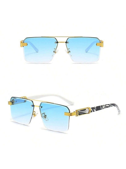 Trendy Rimless Double Bridge Sunglasses for Men - Bold Big Frame Shades