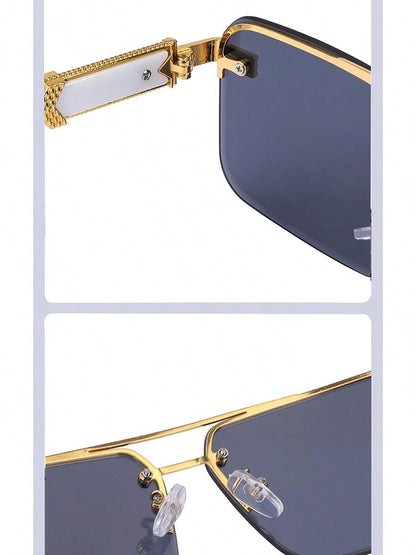 Trendy Rimless Double Bridge Sunglasses for Men - Bold Big Frame Shades