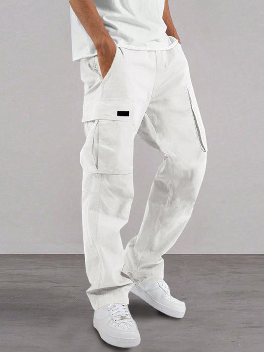 Men's Solid Color Casual Daily Pocket Design Long Pants