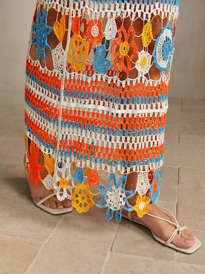 Chic Striped Color Block Hollow-Out Knitted Maxi Skirt for Stylish Summer Beach Days Apricot / S Apricot / M Apricot / L Apricot / S-Apricot / M-Apricot / L-Apricot / XL-White / S-White / M-White / L-White / XL-
