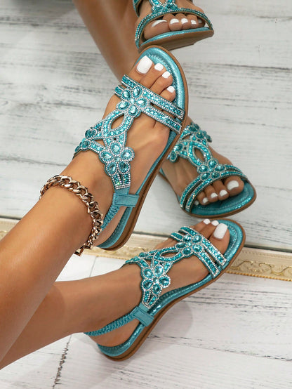 Stylish Plus-Size Round Toe Sandals for Women with Rhinestone Detail CN36 CN37 CN38 CN36-CN37-CN38-CN39-CN40-CN41-CN46-