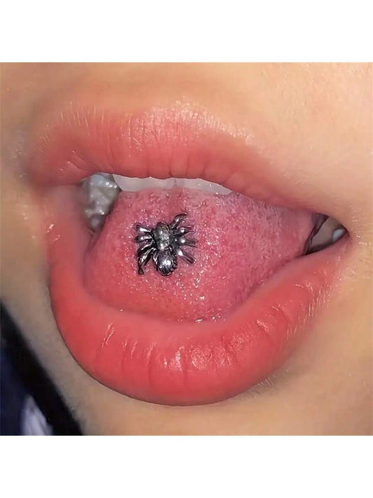 Avant-Garde Spider Tongue Piercing Ring – Dark Elegance