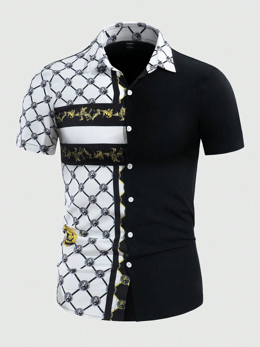 Vibrant Baroque Print Casual Short Sleeve Shirt - Perfect Summer Style for Men! S M L S-M-L-XL-XXL-