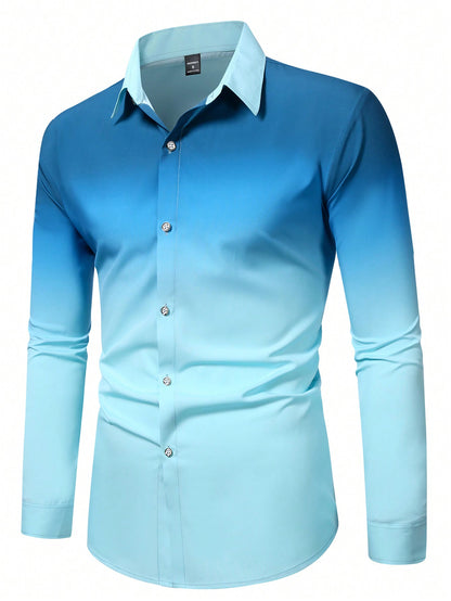 Summer Gradient Long Sleeve Business Shirt for Men - Stylish Travel Essential