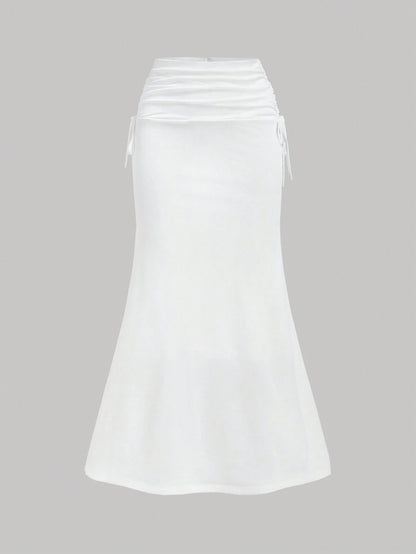Van Gogh-Inspired Fish Tail Knitted Skirt for Women White