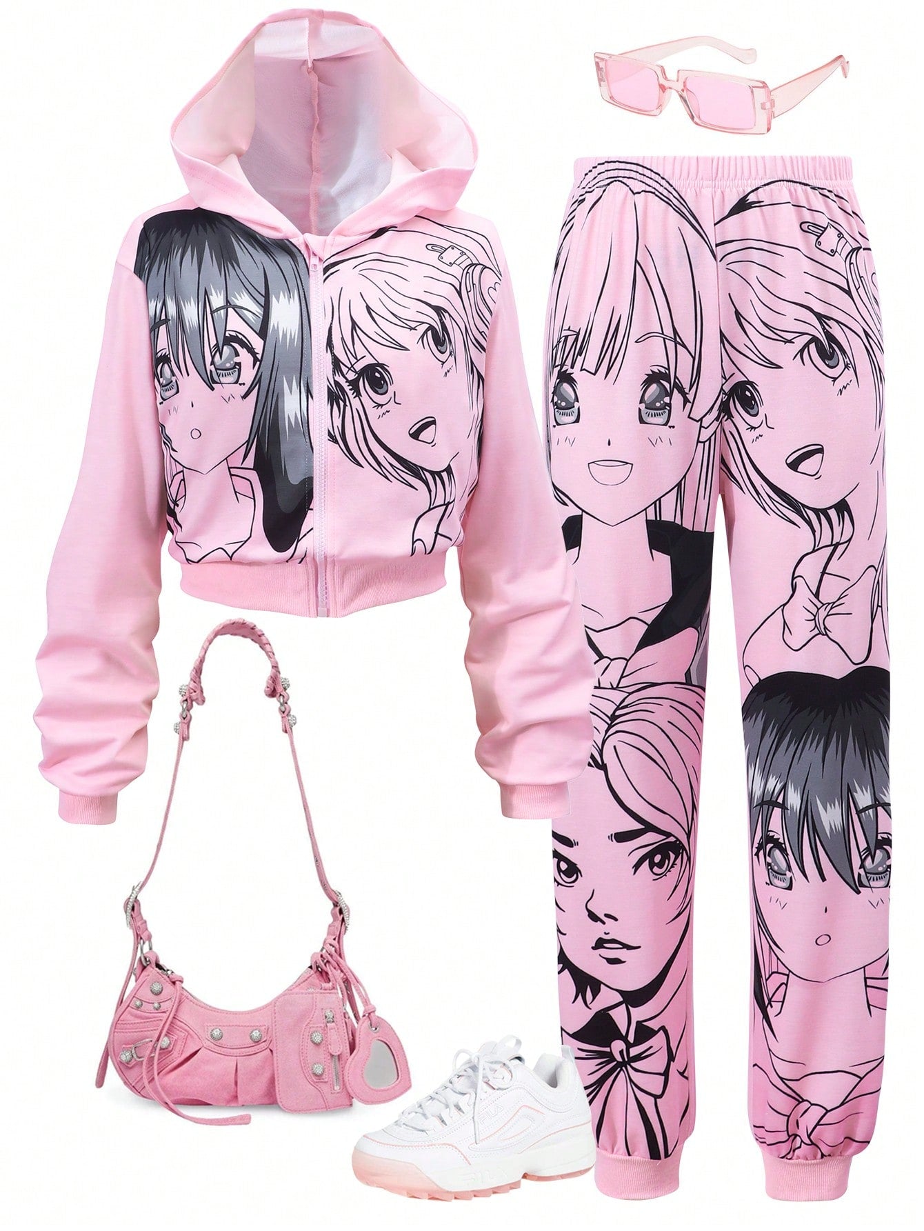 Adorable Cartoon Print Hoodie & Pants Set for Trendy Teen Girls