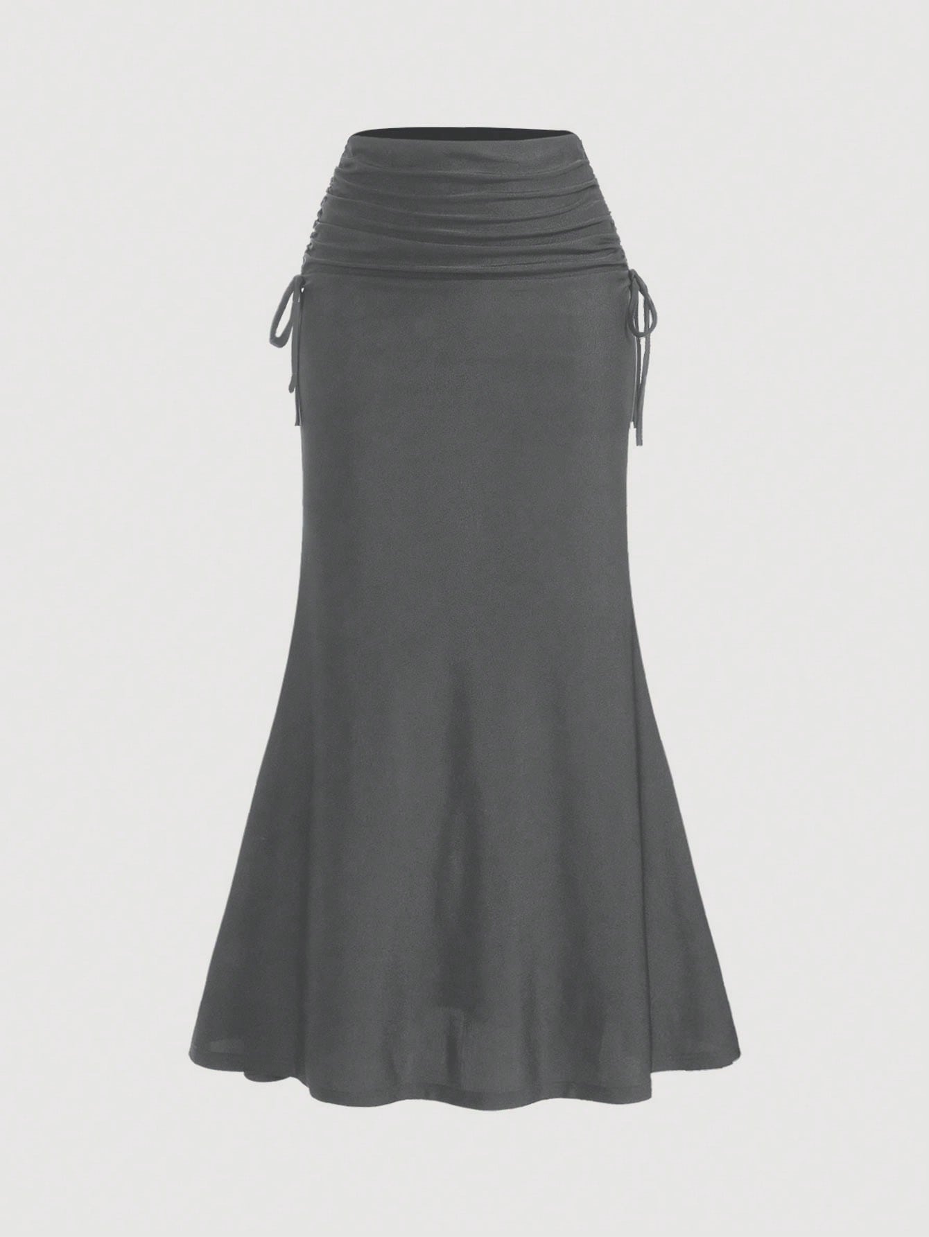 Van Gogh-Inspired Fish Tail Knitted Skirt for Women Grey