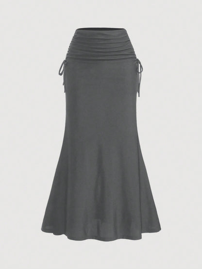 Van Gogh-Inspired Fish Tail Knitted Skirt for Women Grey