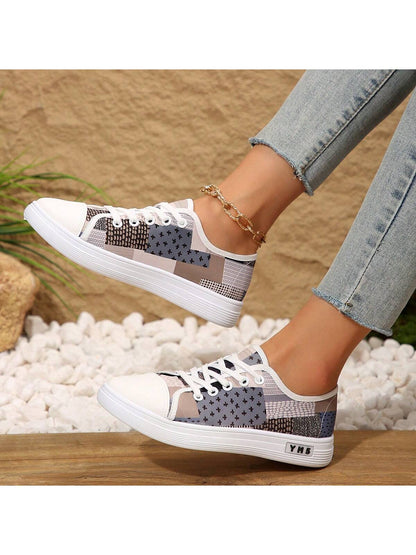 Trendy Women's Lightweight Canvas Lace-Up Shoes - Breathable & Anti-Slip Grey