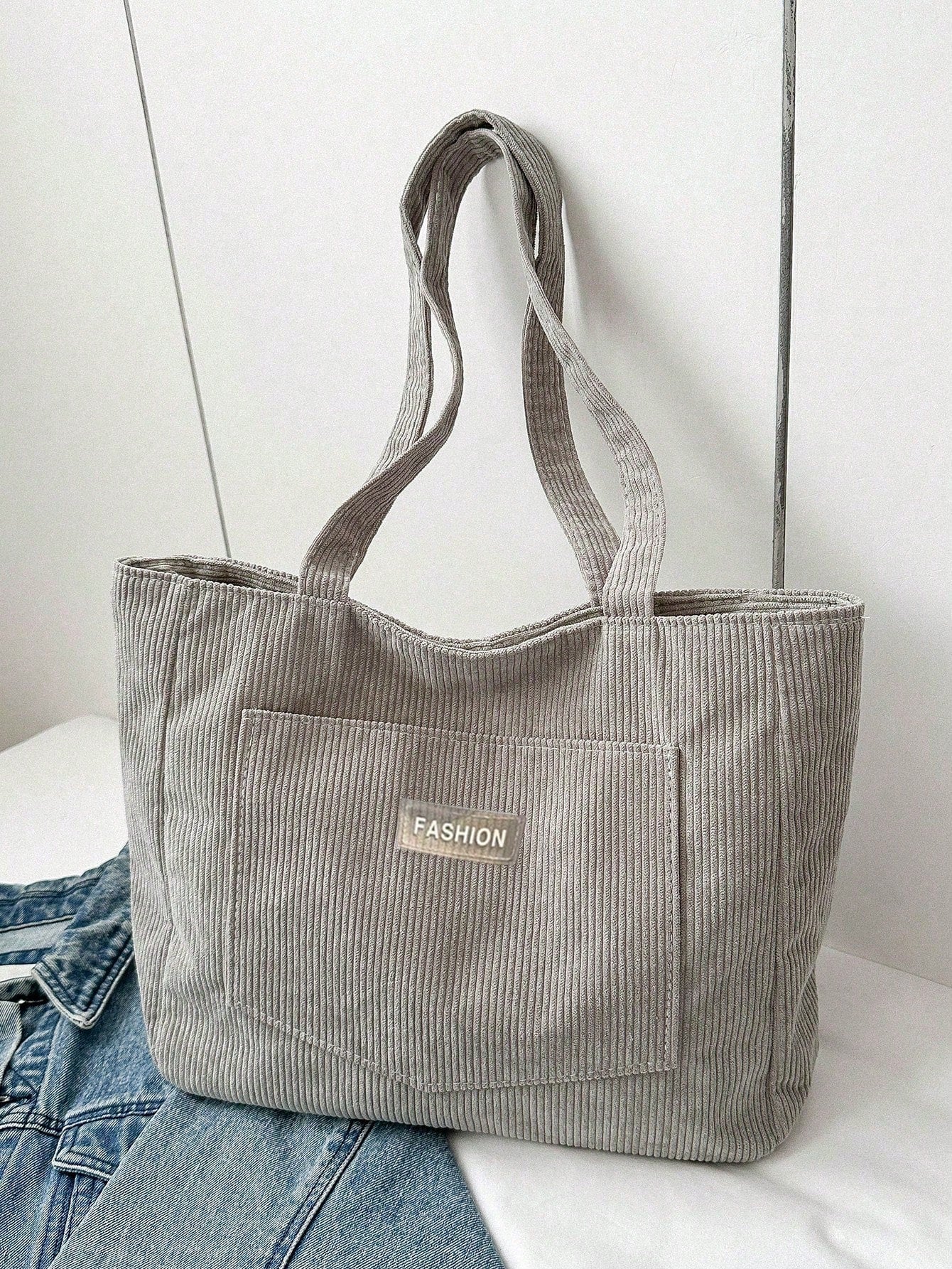 Spacious Corduroy Tote Bag – Perfect for Fall & Winter Adventures! Black / one-size Beige / one-size 