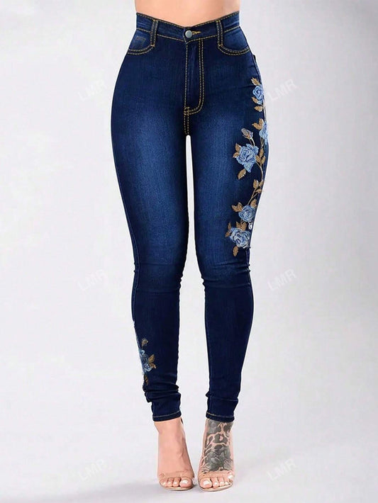 Floral Embroidery Skinny Jeans for Women - Stylish Stretchy Fit with Pockets Black / S Black / M Black / L Black / S-Black / M-Black / L-Black / XL-Black / XXL-Grey / S-Grey / M-Grey / L-Grey / XL-Dark Wash / S-Dark Wash / M-Dark Wash / L-Dark Wash / XL-