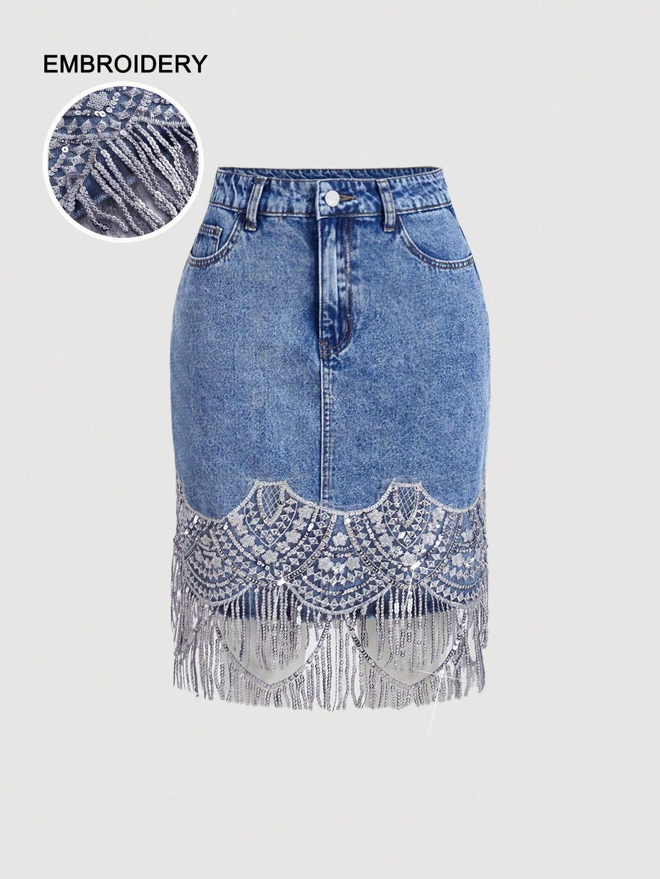 Trendy Denim Fringed Patchwork Skirt for Stylish Casual Outfits and Holidays Black / XS Light Wash / XS Light Wash / S Black / XS-Light Wash / XS-Light Wash / S-Light Wash / M-Light Wash / L-Light Wash / XL-