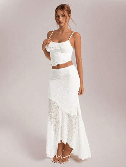 Chic Asymmetrical Lace & Ruffled Skirt 2-Piece Set White / XS White / S White / M White / XS-White / S-White / M-White / L-Red / XS-Red / S-Red / M-Red / L-Khaki / XS-Khaki / S-Khaki / M-Khaki / L-Brown / XS-Brown / S-Brown / M-Brown / L-Baby Pink / XS-Baby Pink / S-Baby Pink / M-Baby Pink / L-Baby Blue / XS-Baby Blue / S-Baby Blue / M-Baby Blue / L-Green / XS-Green / S-Green / M-Green / L-Apricot / XS-Apricot / S-Apricot / M-Apricot / L-Apricot / XL-