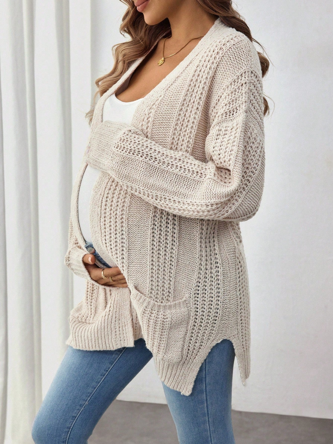 Loose Casual Semi-Sheer Long Sleeve Maternity Sweater Jacket for Winter