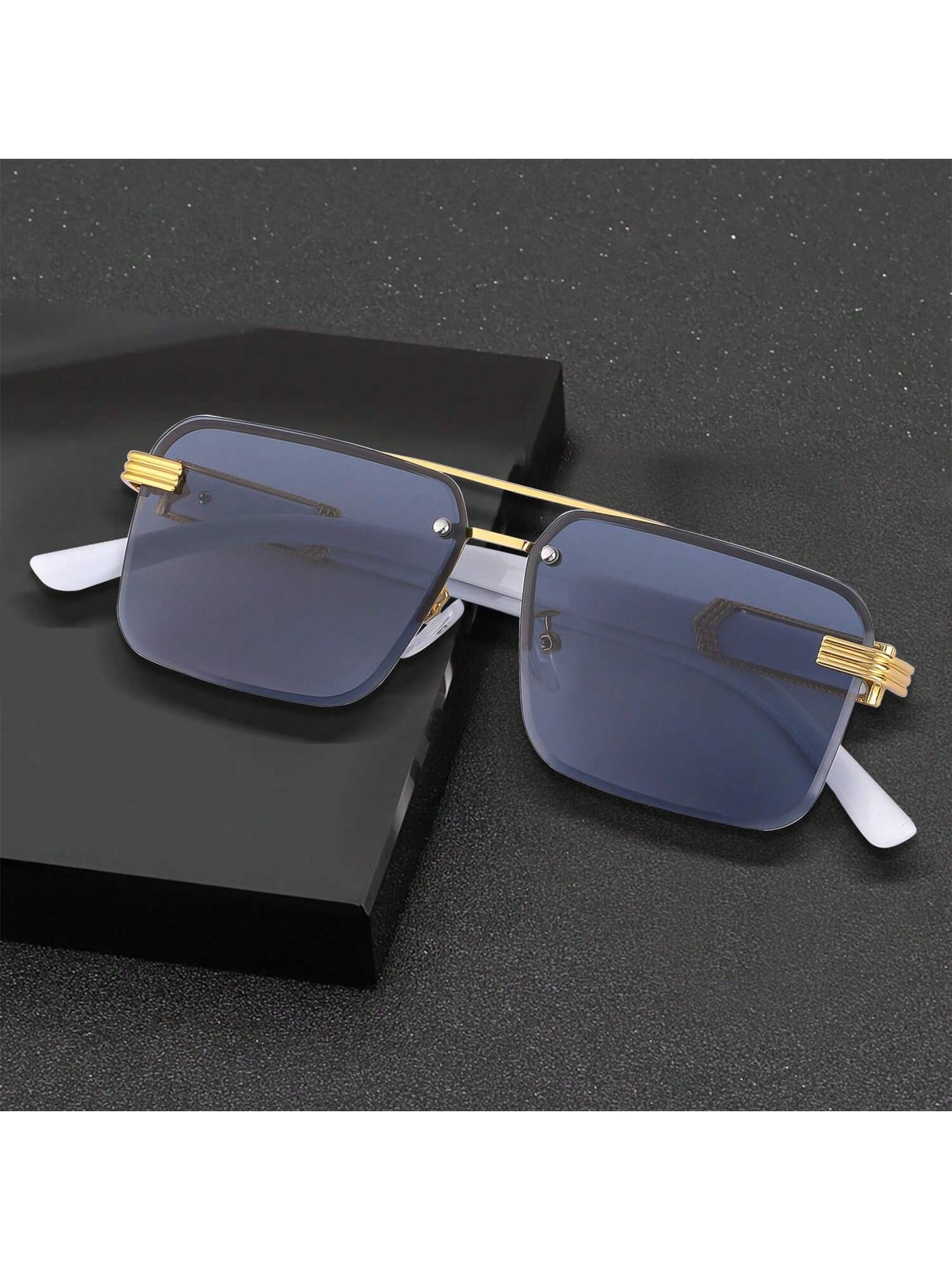 Trendy Rimless Double Bridge Sunglasses for Men - Bold Big Frame Shades