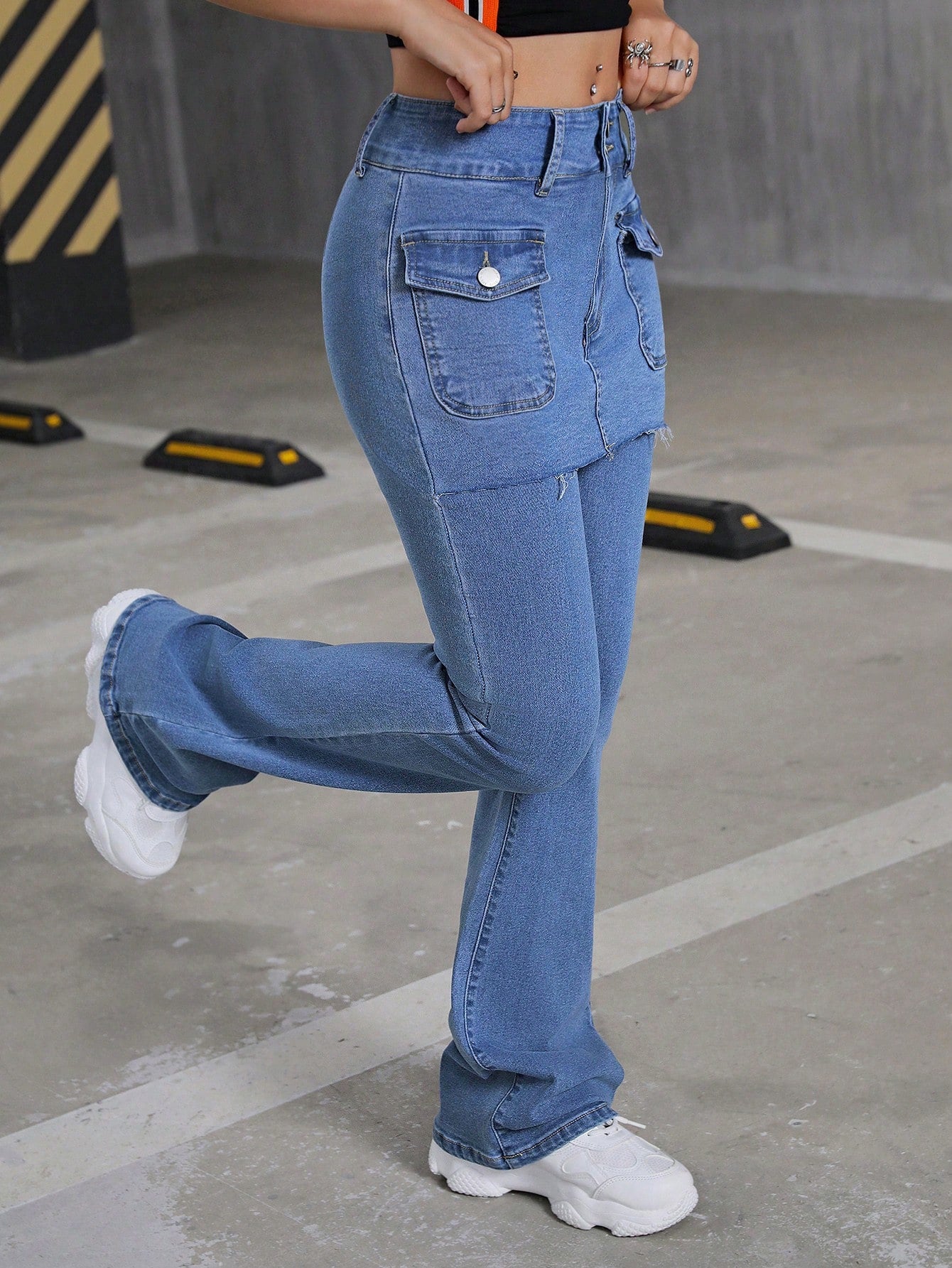 Trendy Y2K Flared Leg Jeans with Patched Pockets for Teen Girls - Perfect Back-to-School Style!