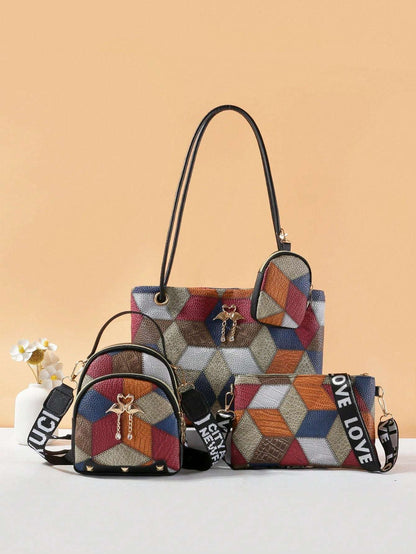 Chic Dual-Style Tote and Crossbody Bag for Effortless Fashion Grey Black Pink Grey-Black-Pink-Black-2-Multicolor-Black-3-White-Black-4-Burgundy-Black-5-Multicolor-6-