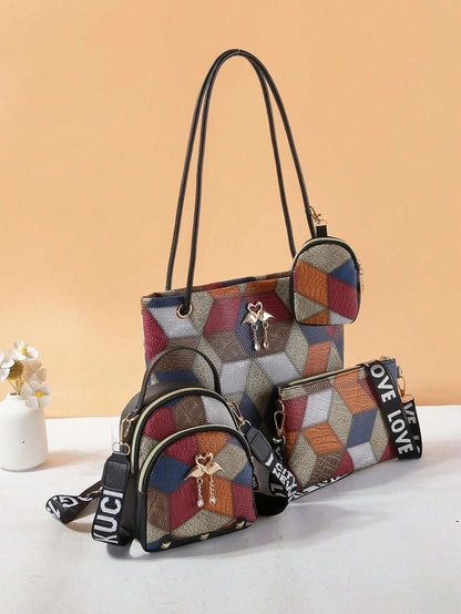 Chic Dual-Style Tote and Crossbody Bag for Effortless Fashion Grey Black Pink Grey-Black-Pink-Black-2-Multicolor-Black-3-White-Black-4-Burgundy-Black-5-Multicolor-6-